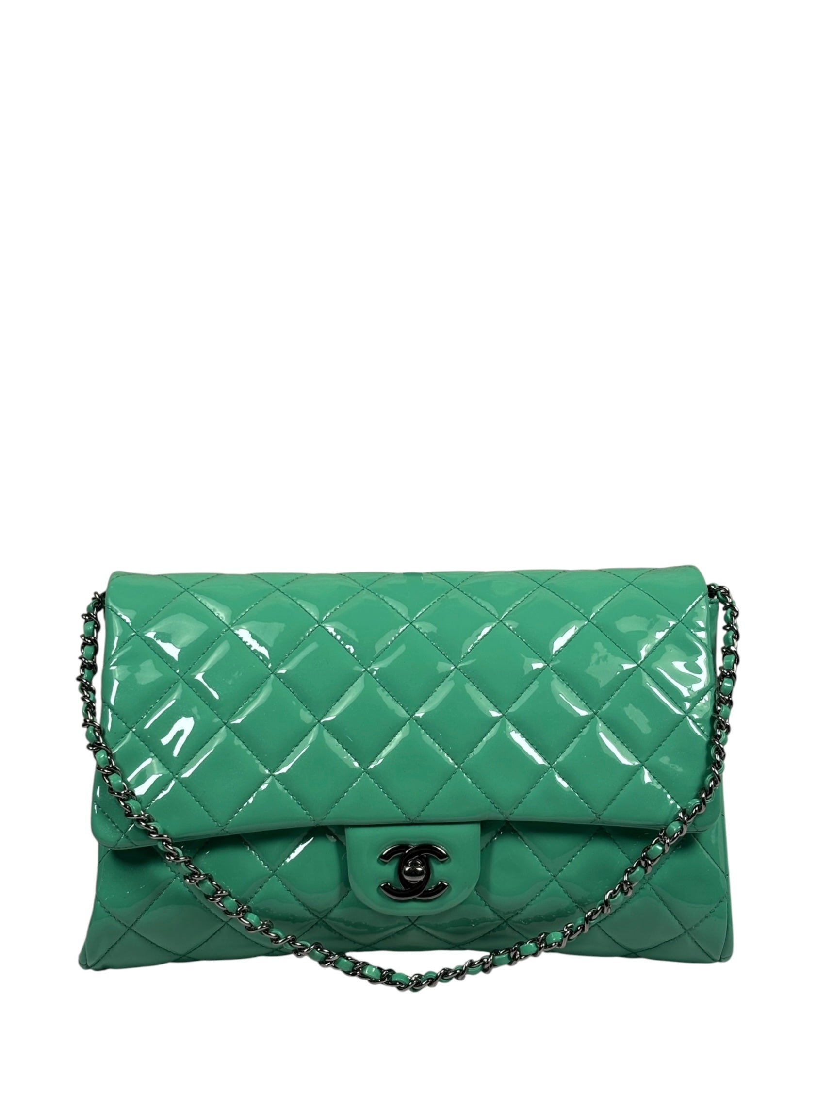 Chanel Green Quilted Patent Leather Flap Bag 2012
