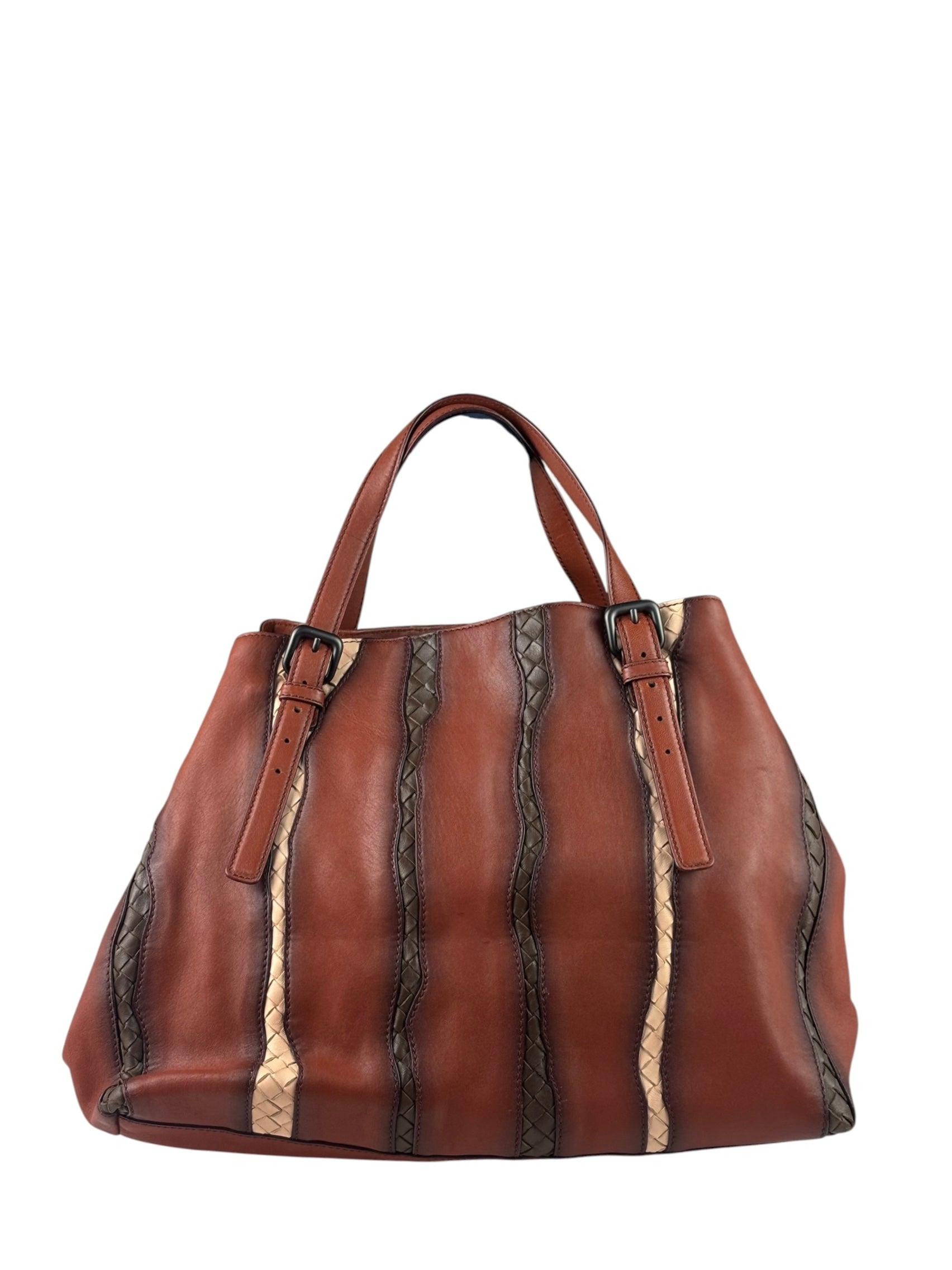 Bottega Veneta Brown Leather Intrecciato Trim Cesta Tote
