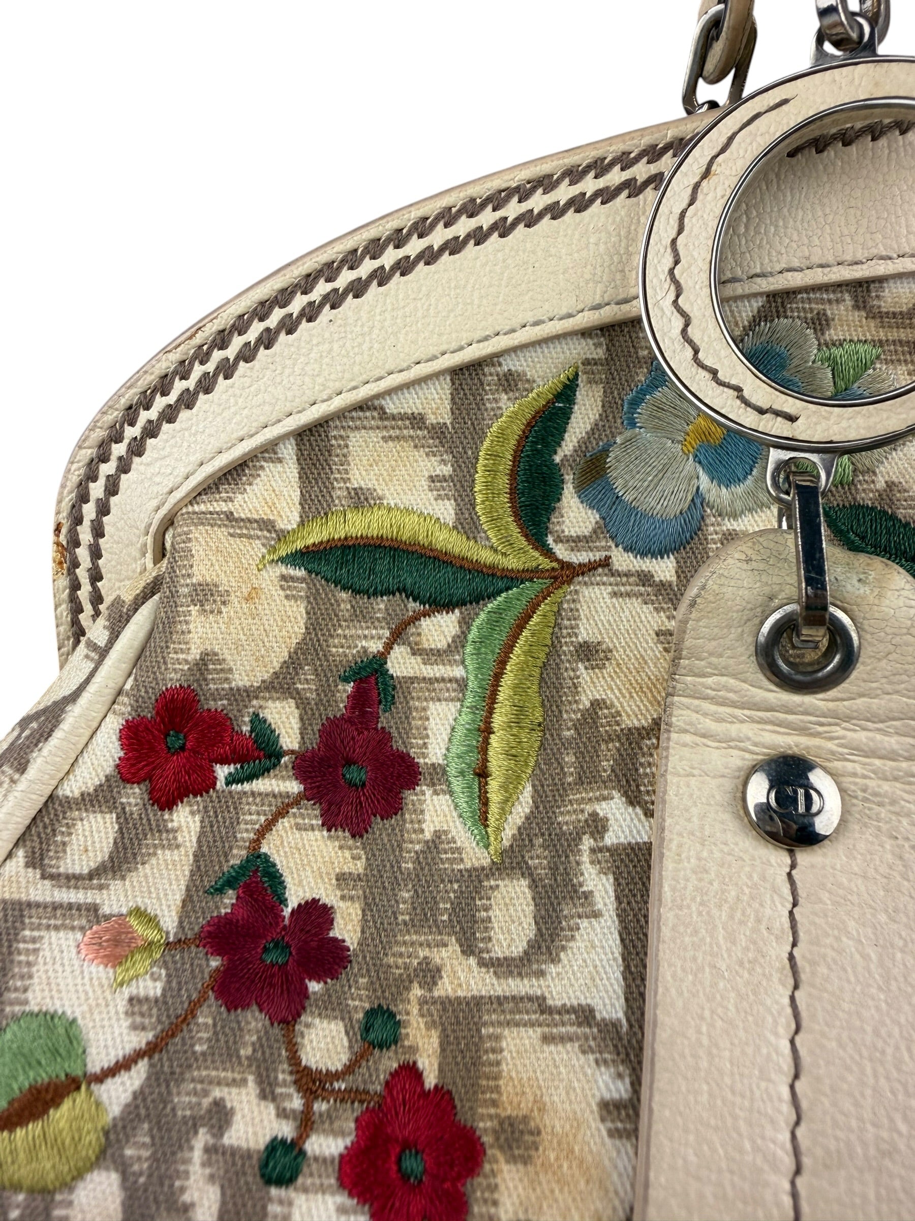 Christian Dior Vintage Monogram Flower Frame Satchel Hand Bag