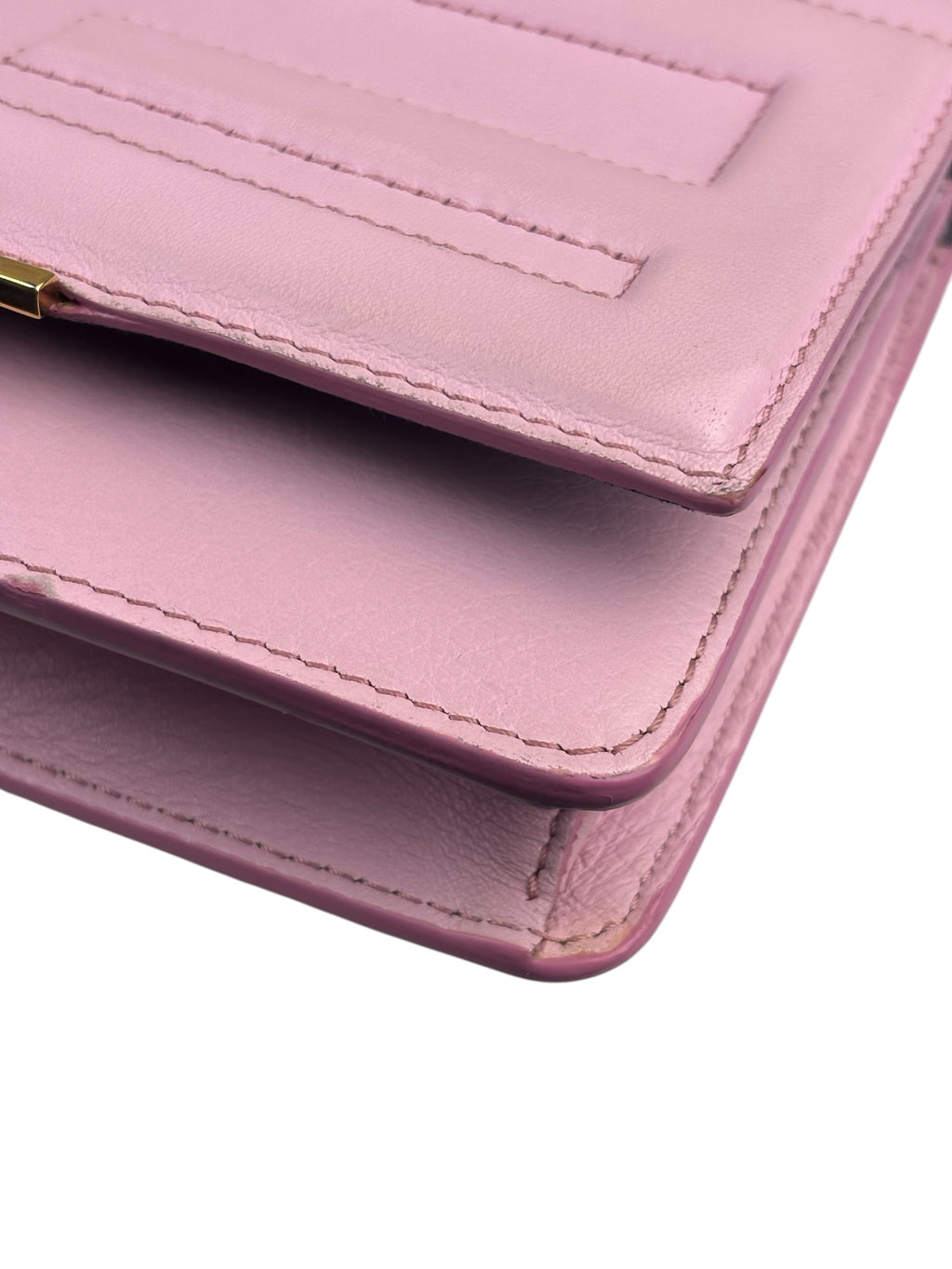 Fendi Pink Leather Tube Flap Wallet On Chain