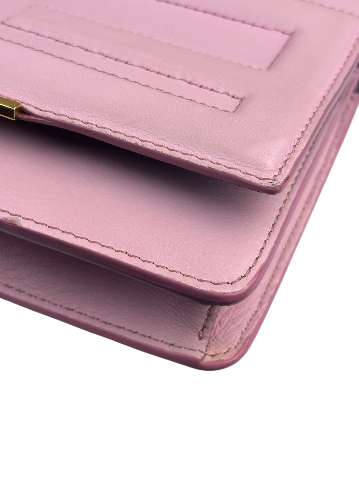 Fendi Pink Leather Tube Flap Wallet On Chain