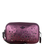 Coach Purple Metallic Studded Leather Zip Pouch