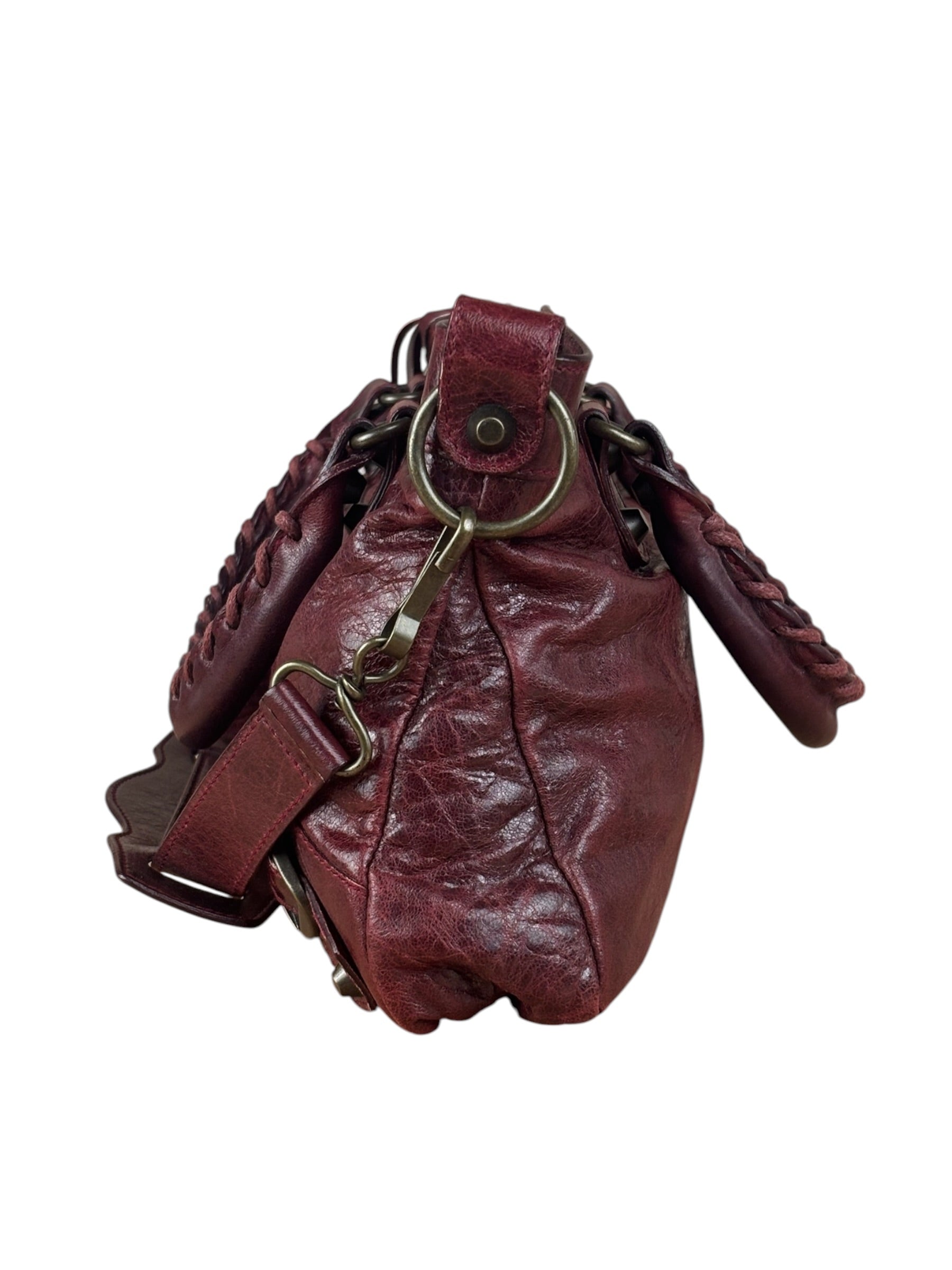 Balenciaga Vintage Burgundy Leather Moto City Two-Way Bag
