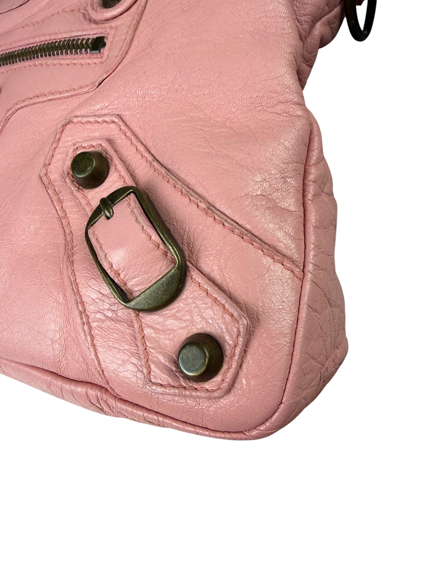 Balenciaga Pink Lambskin Motocross Classic City Two-Way Bag