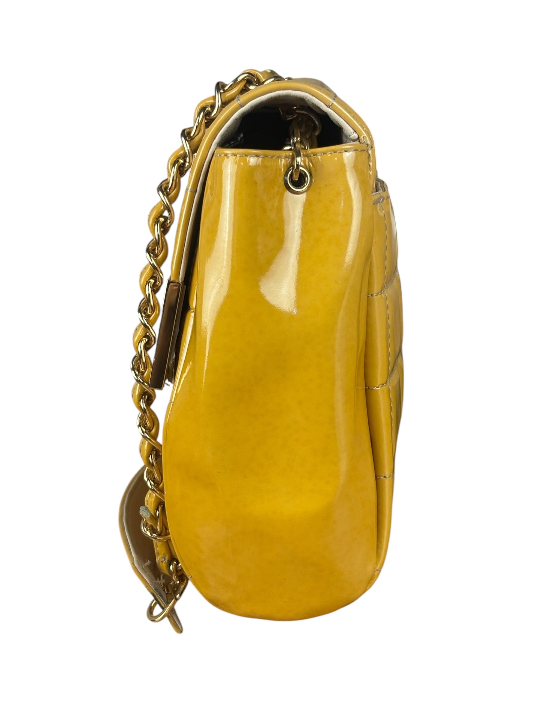Chanel Yellow Patent Chocolate Bar Quilted CC Shoulder Bag 2002