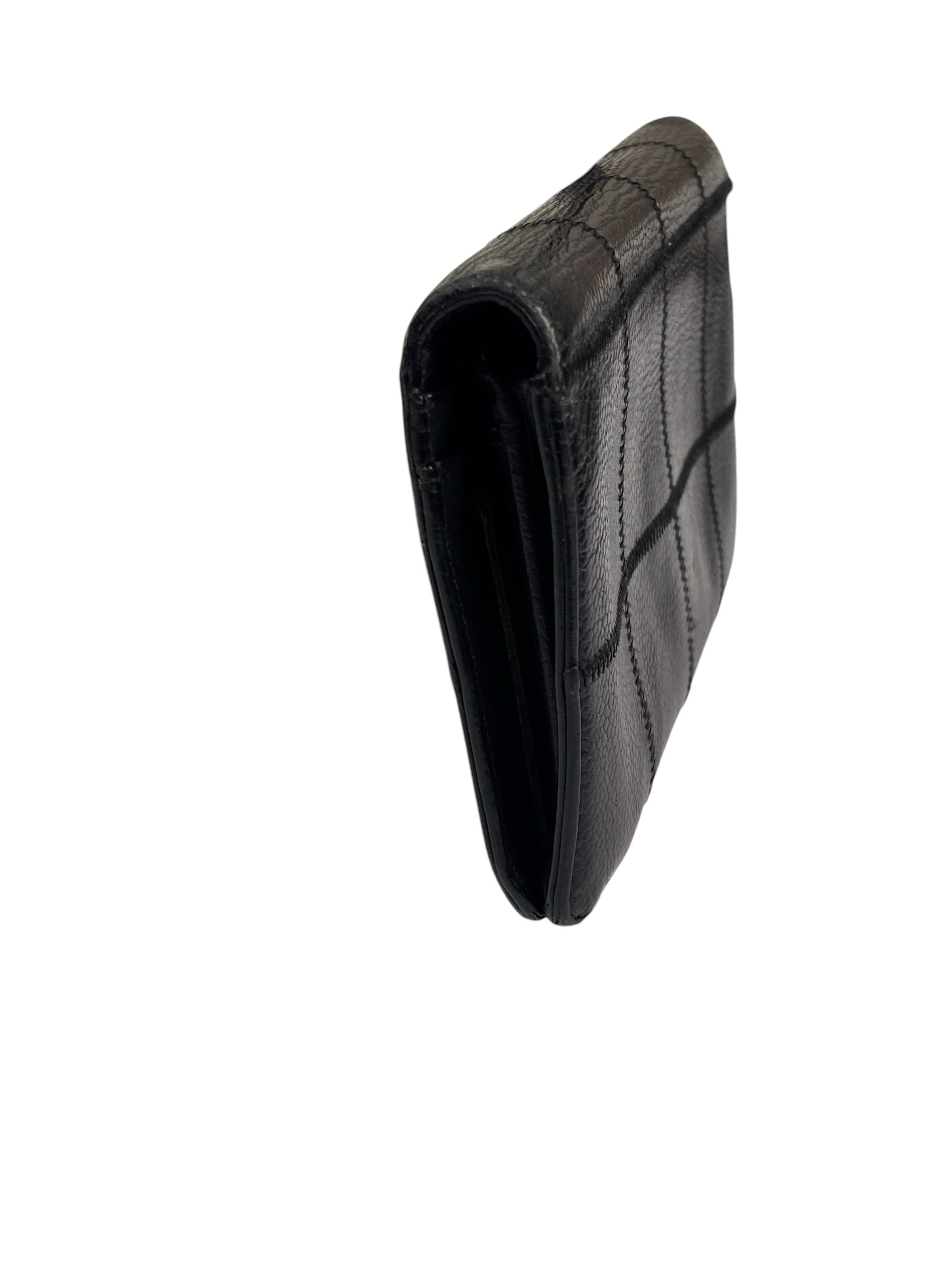 Chanel Black Caviar Chocolate Bar Bi-Fold Long Wallet 2005