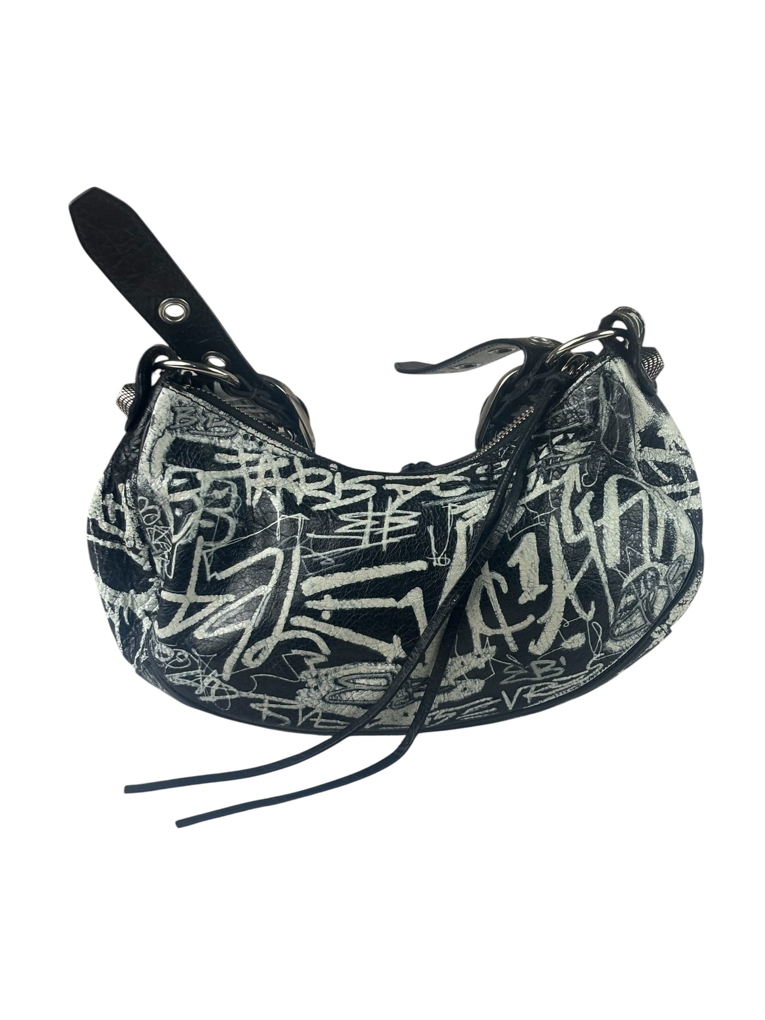 Balenciaga Black/White Leather Le Cagole Graffiti Shoulder Bag