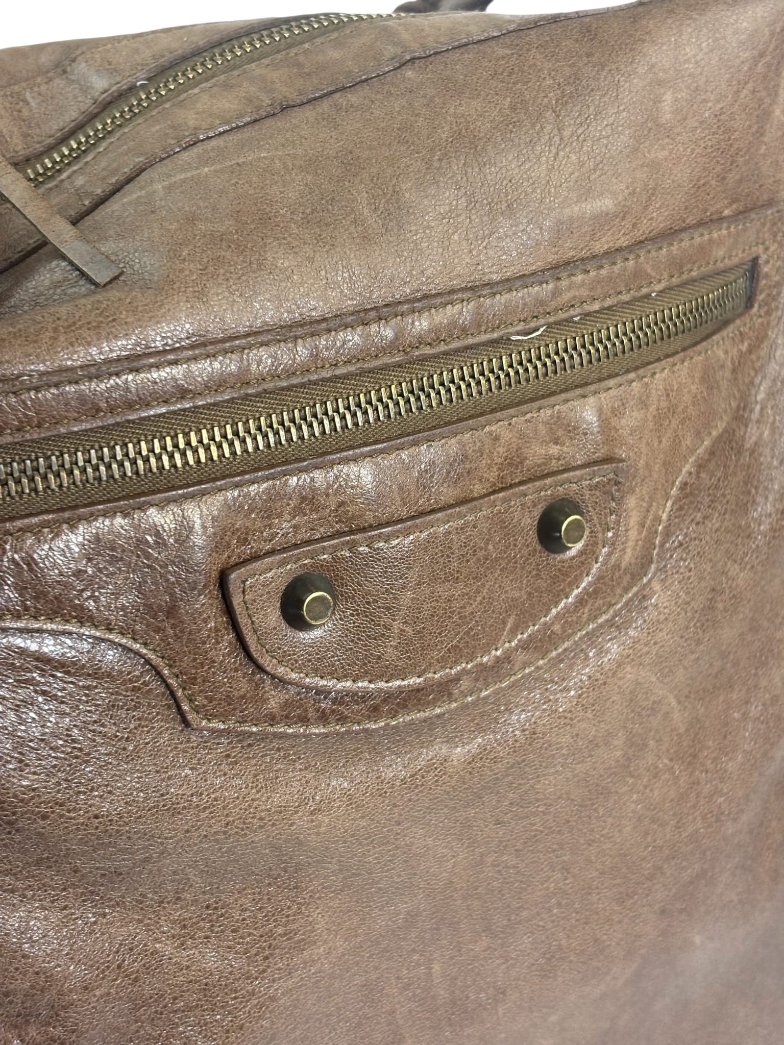 Balenciaga Brown Lambskin Day Moto Hobo Bag