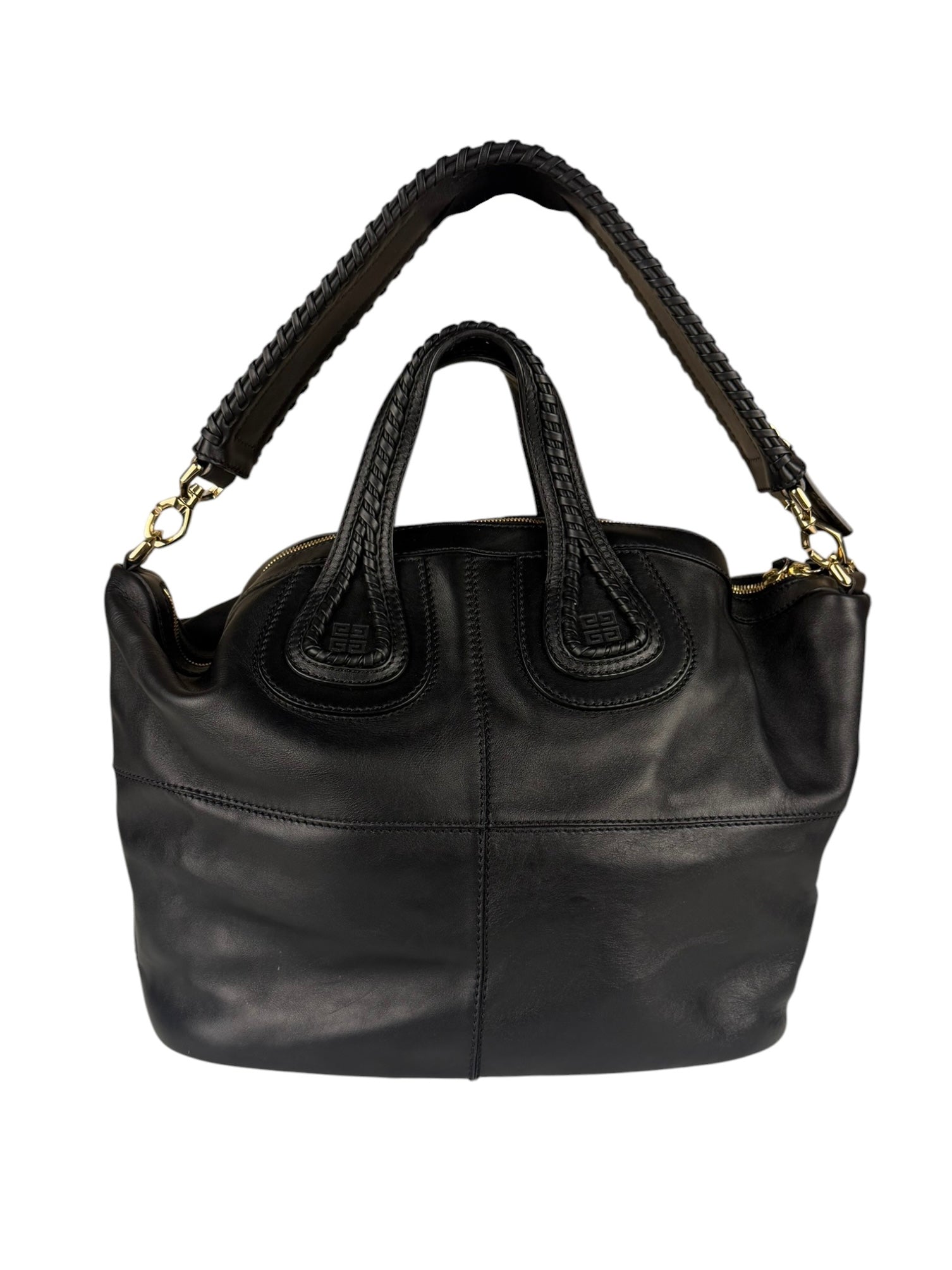 Givenchy Vintage Black Leather Nightinagale Braided Handles Hobo Bag