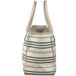 Burberry Multi-Color Leather Trim Striped Canvas Tote Bag