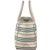 Burberry Multi-Color Leather Trim Striped Canvas Tote Bag