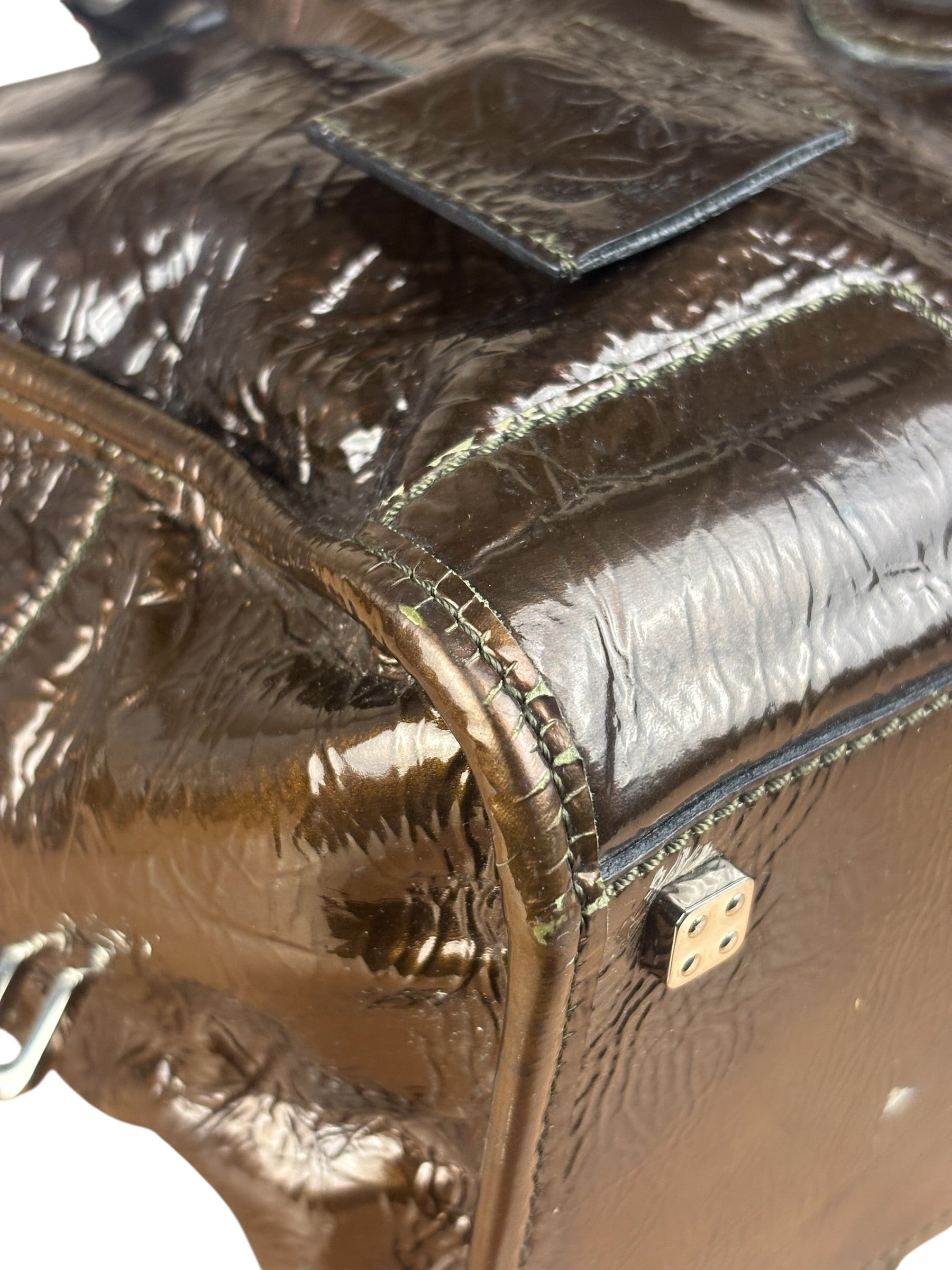 Loewe Vintage Brown Patent Leather Amazona Handbag