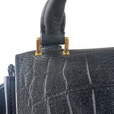 Celine Black Suede/Crocodile Embossed Leather Trapeze Two-Way Bag