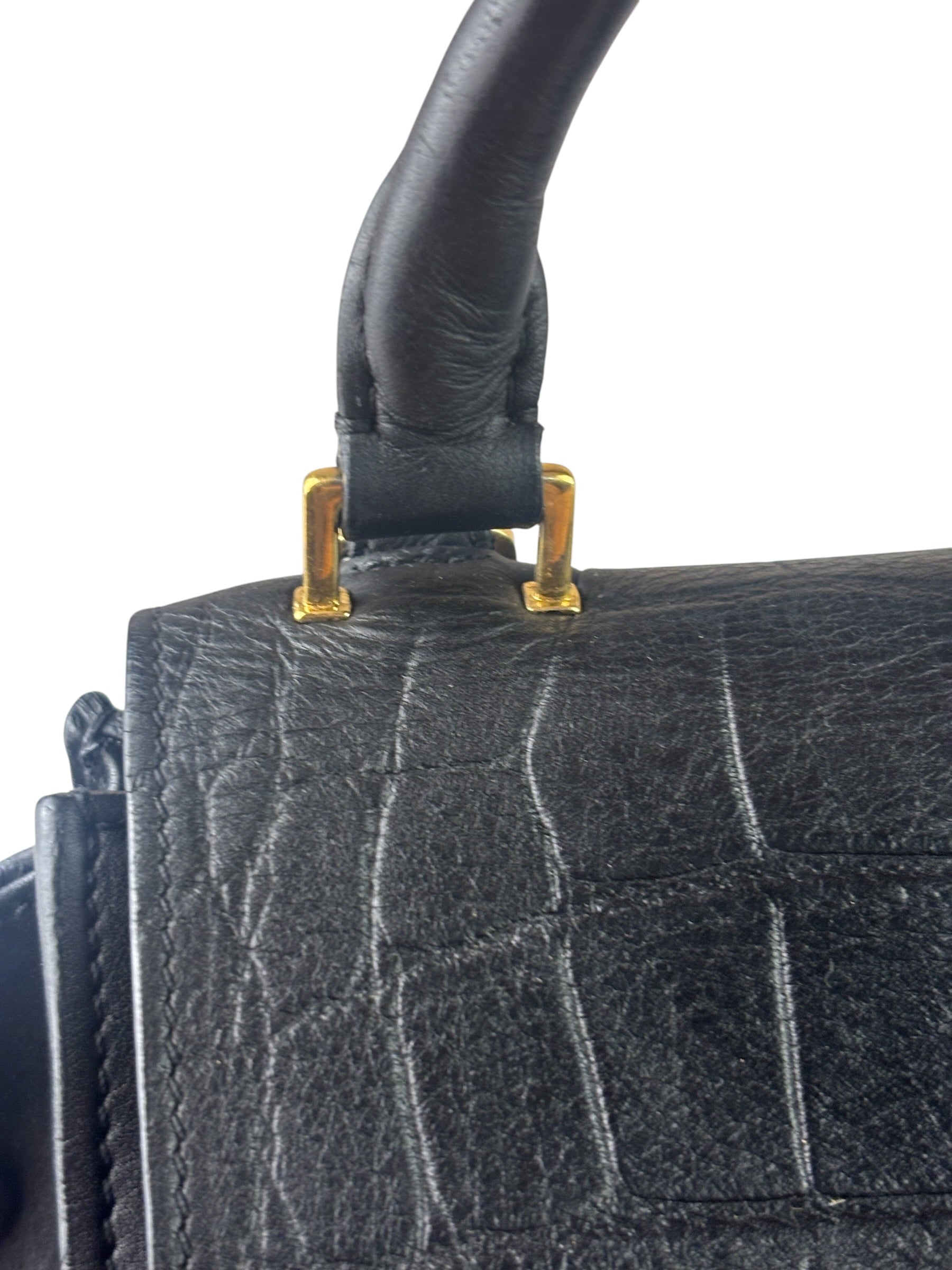 Celine Black Suede/Crocodile Embossed Leather Trapeze Two-Way Bag