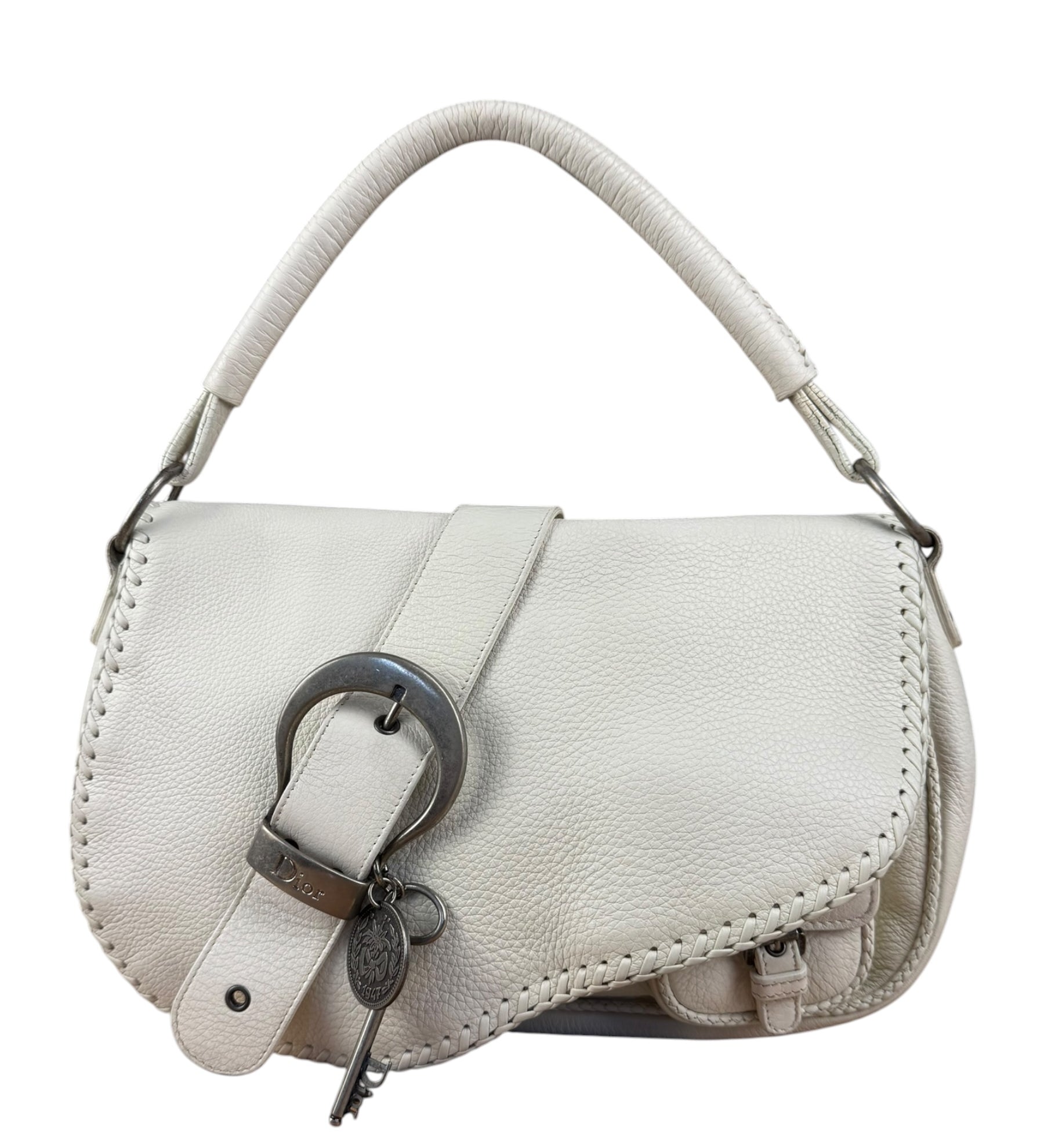 Christian Dior White Leather Gaucho Double Saddle Shoulder Bag