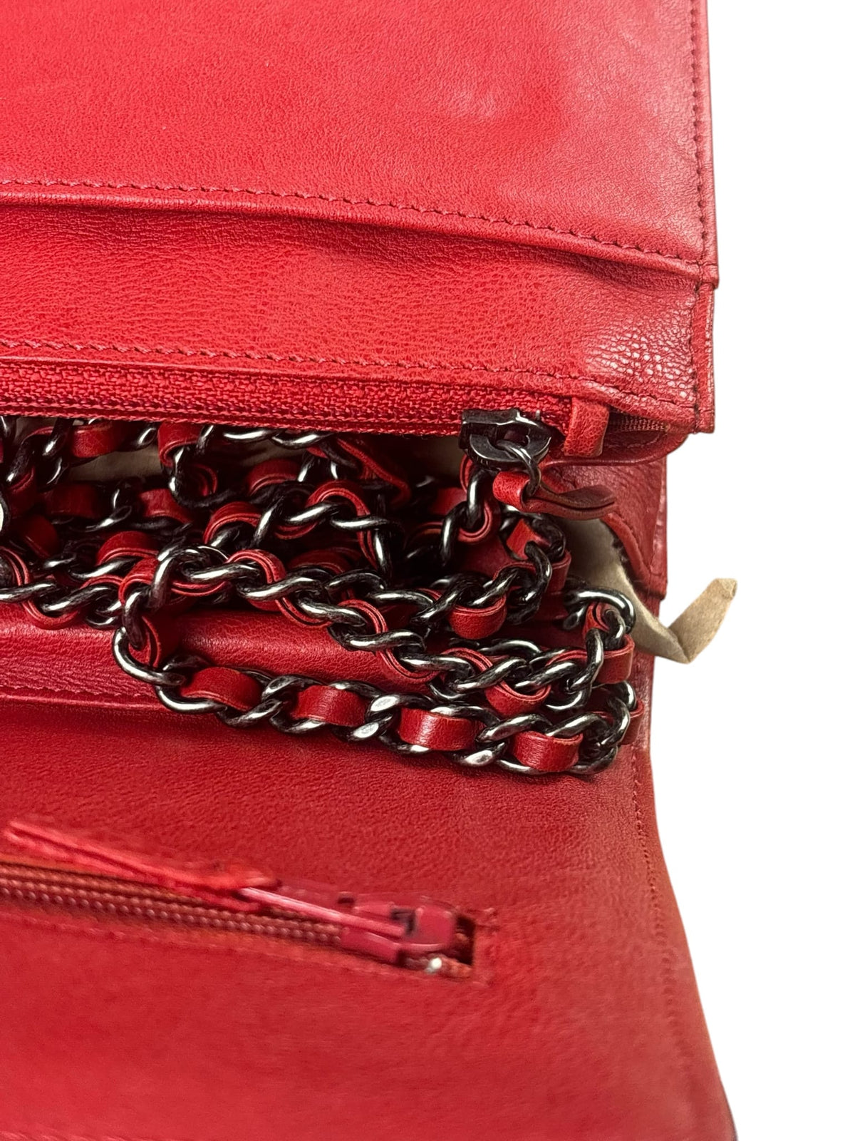 Chanel Red Quilted Lambskin Boy Flap Wallet On Chain 2012