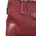 Celine Vintage Burgundy Macadam Print Mini Boston Handbag