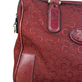 Celine Vintage Burgundy Macadam Print Mini Boston Handbag