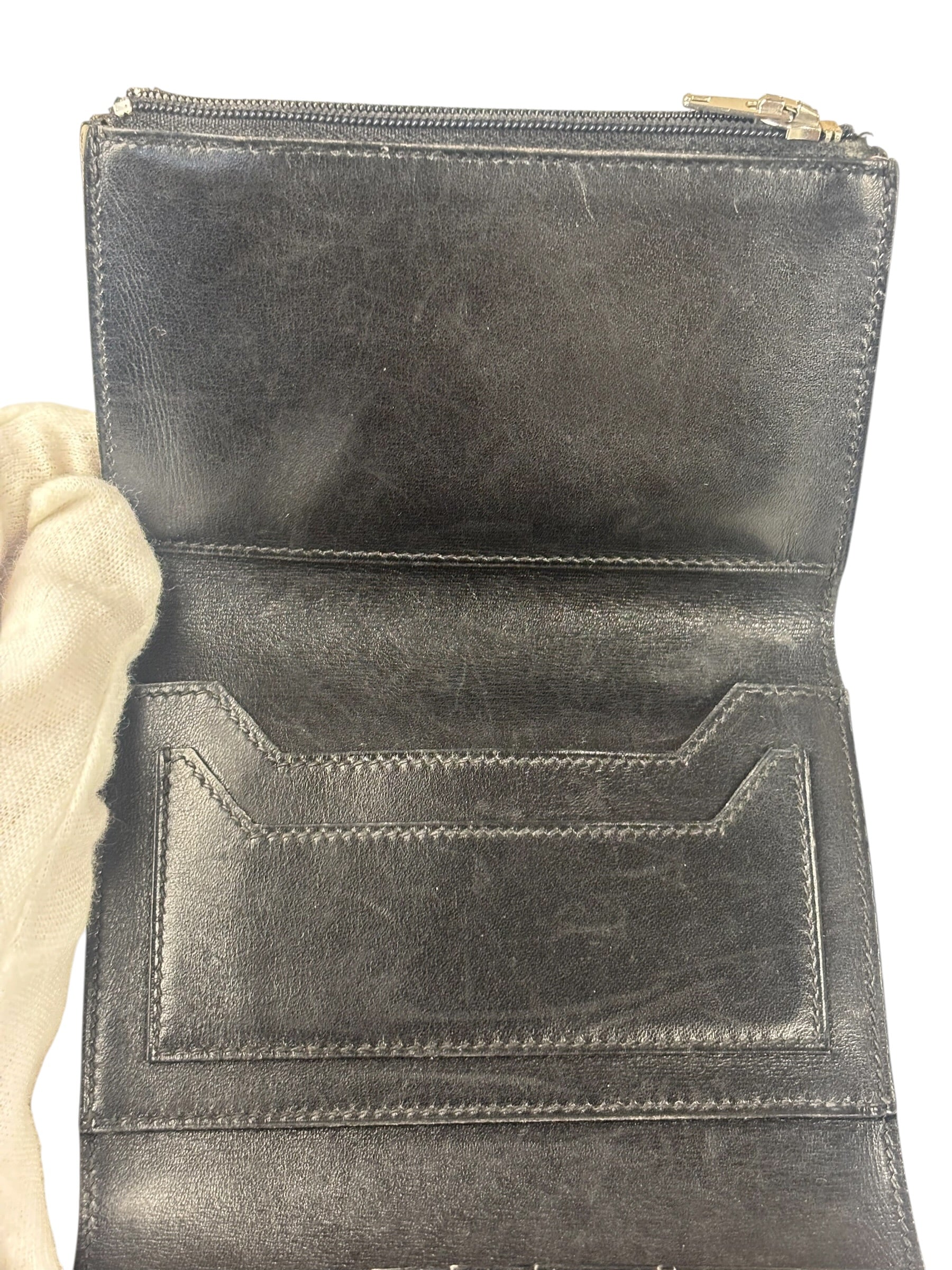 Hermes Vintage Black Box Leather Julia Compact Wallet 1995