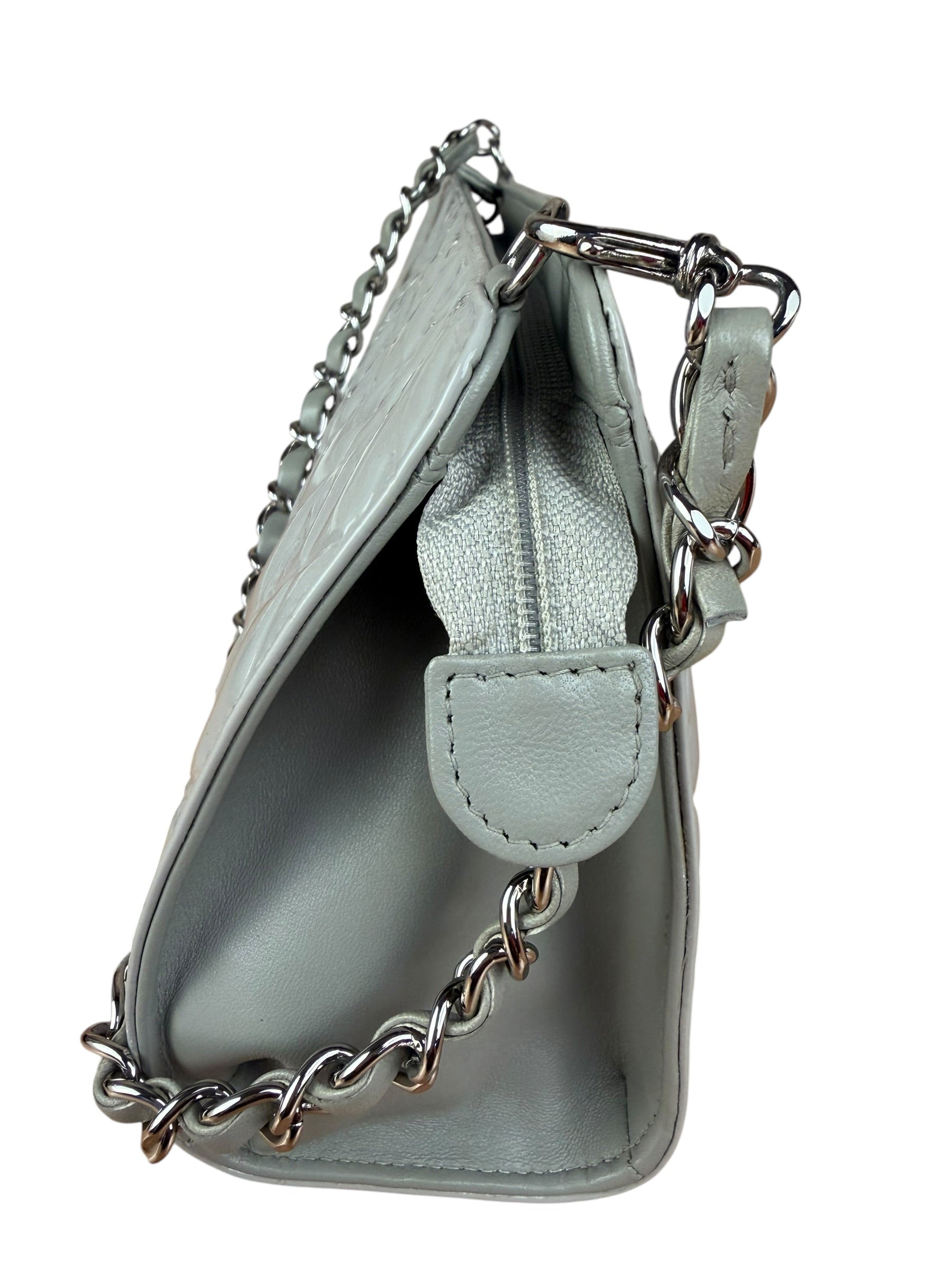 Chanel Vintage Grey Patent Leather Lucky Symbols Icon Pochette 1989