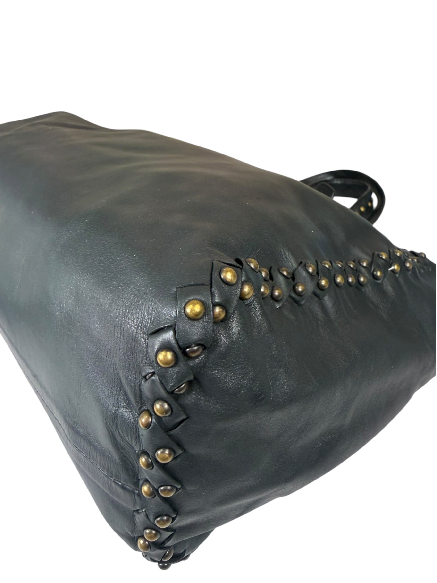 Bottega Veneta Dark Grey Leather Studded Shoulder Bag