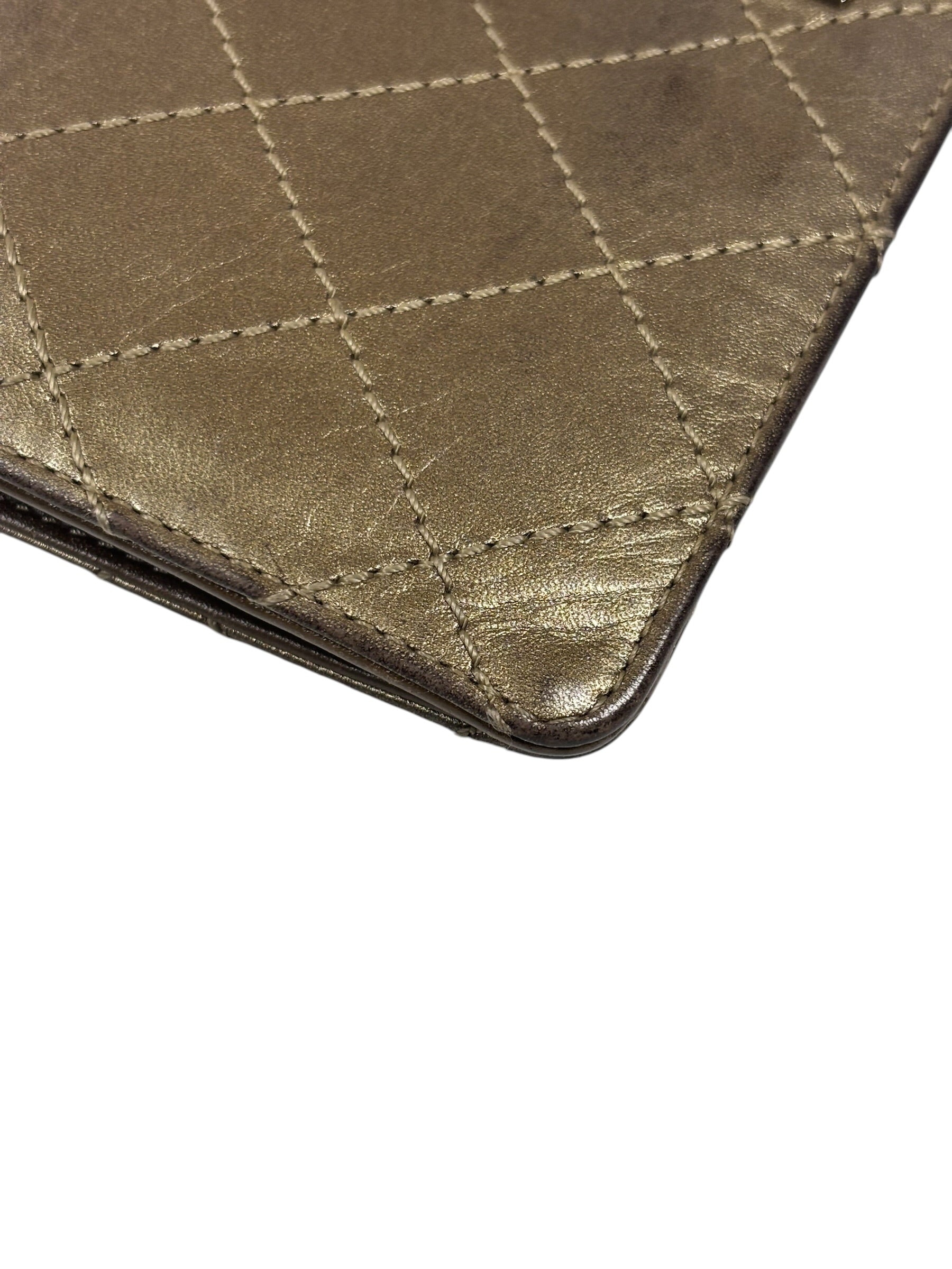 Chanel Metallic Bronze Quilted Leather Bi-Fold Long Wallet
