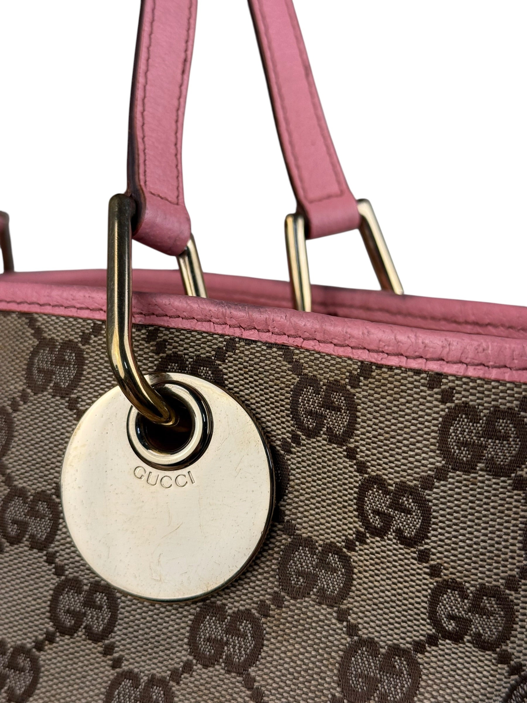 Gucci GG Pink Leather Canvas Eclipse Tote Bag