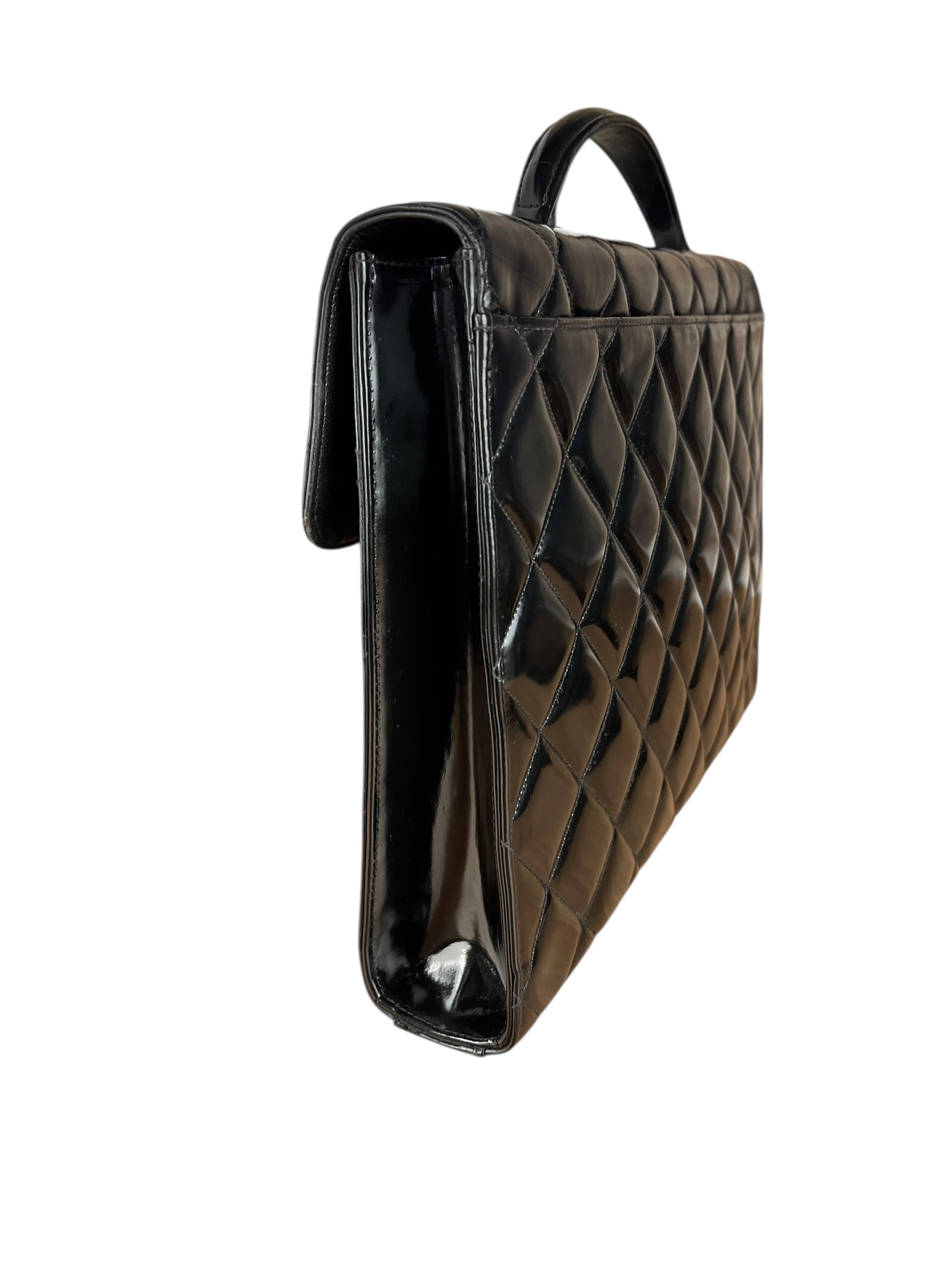 Chanel CC Black Patent Quilted Flap Briefcase Handbag '95