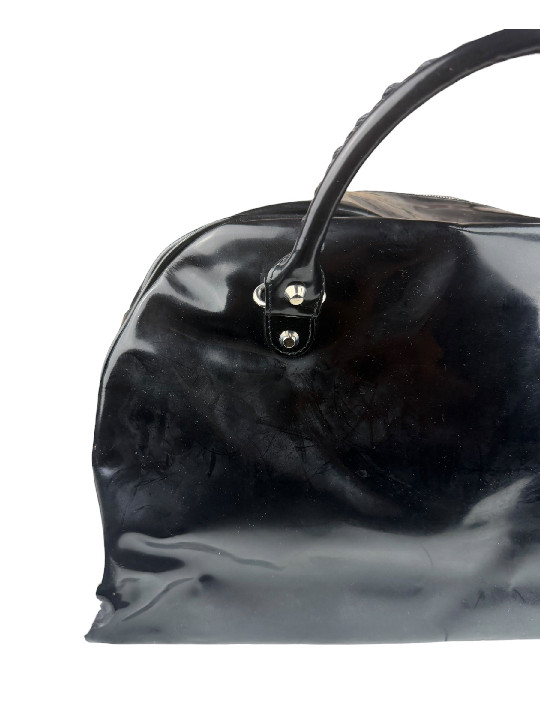 Balenciaga Black Patent Leather Weekender Handbag