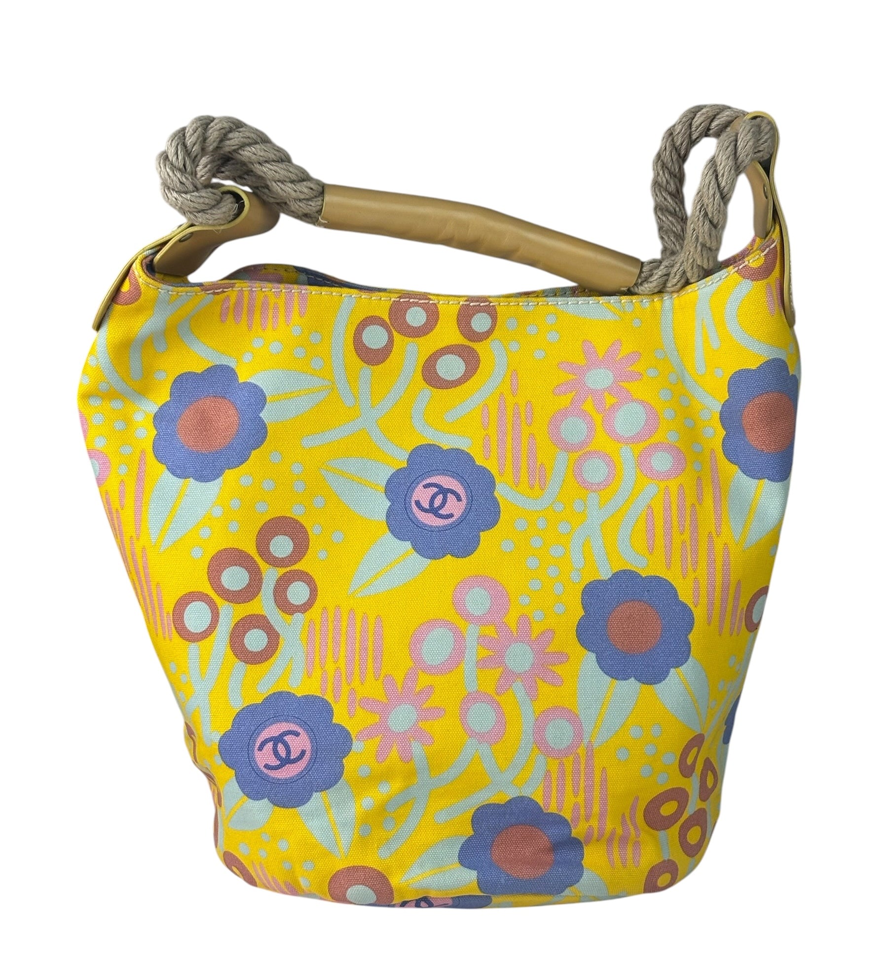 Chanel Canvas CC Floral Camellia Rope Bucket Shoulder Bag 2003