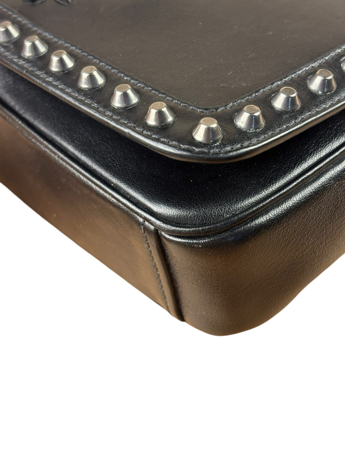 Prada Black Calfskin Studded Glace Flap Bag