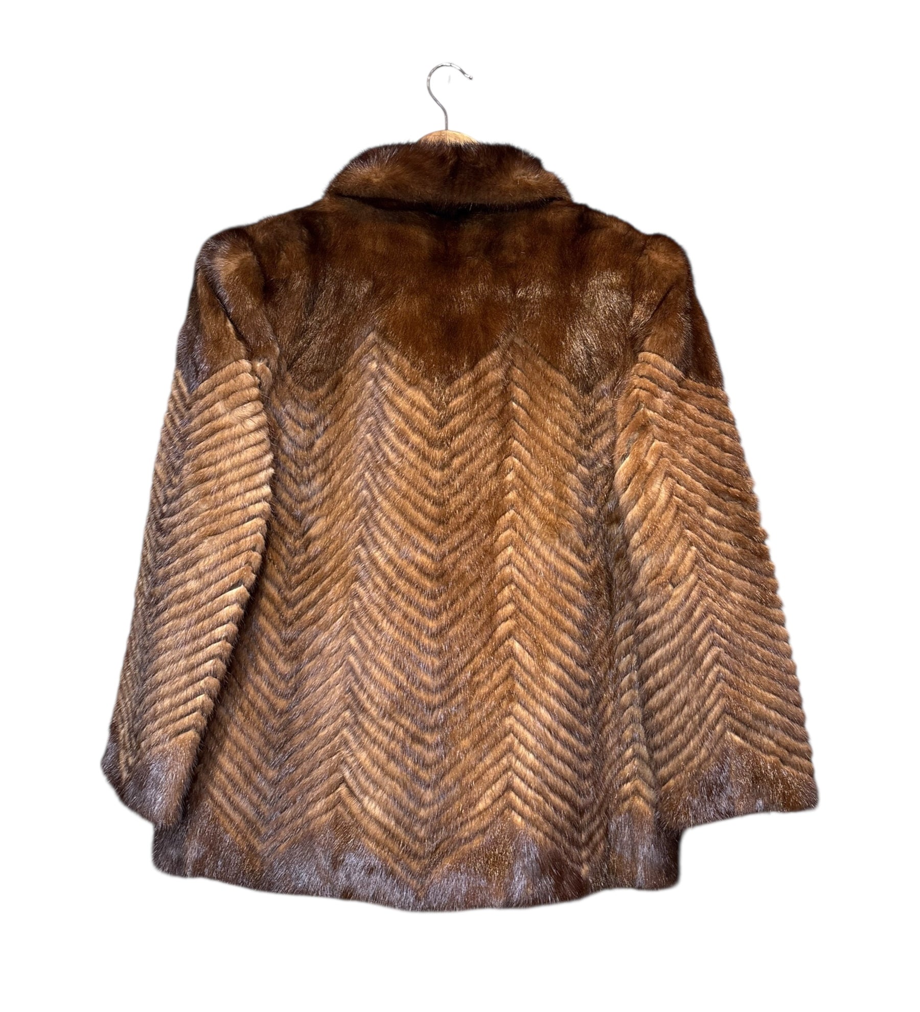 Fur Flash Vintage Chevron Brown Fur Coat