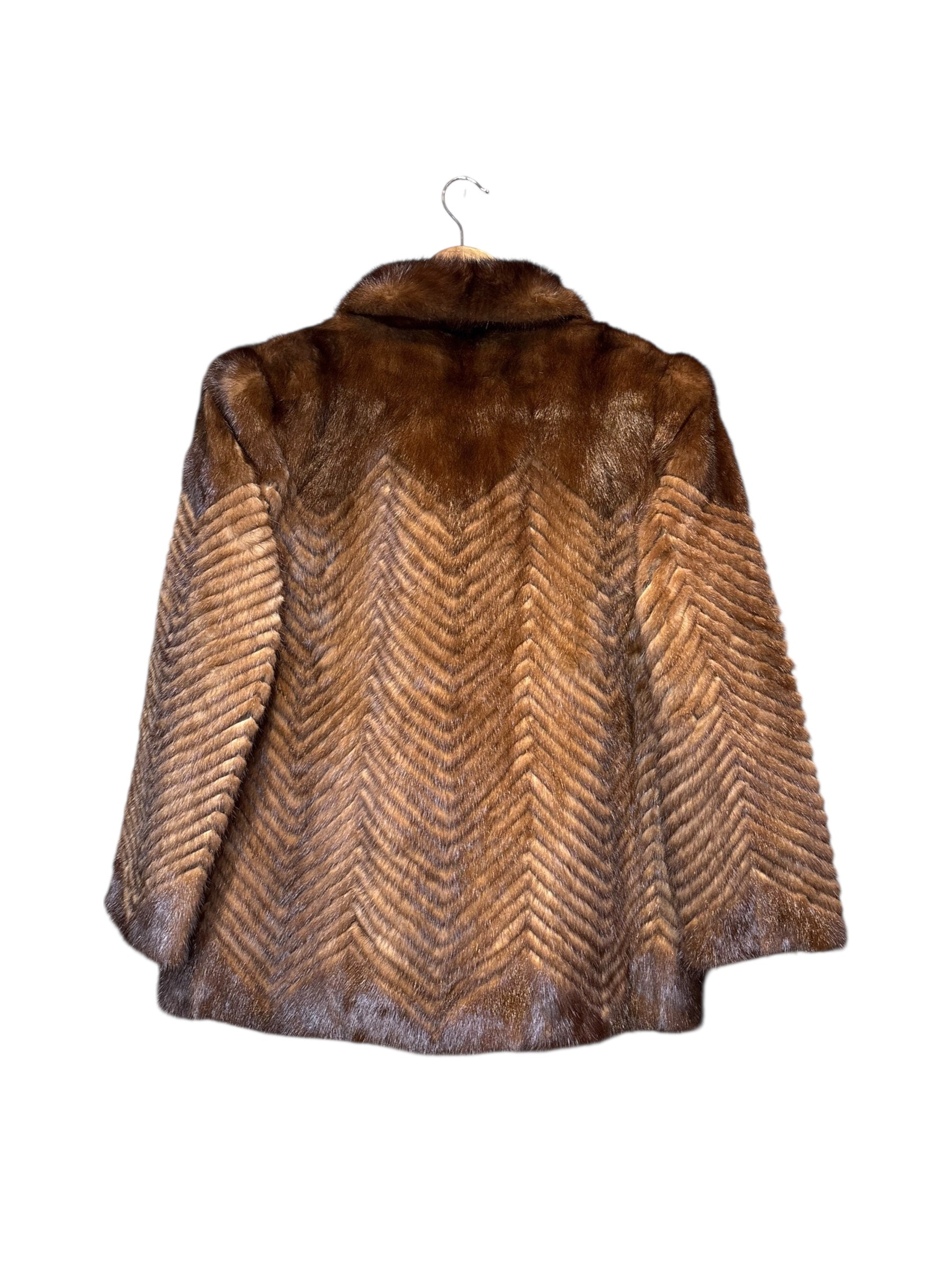 Fur Flash Vintage Chevron Brown Fur Coat