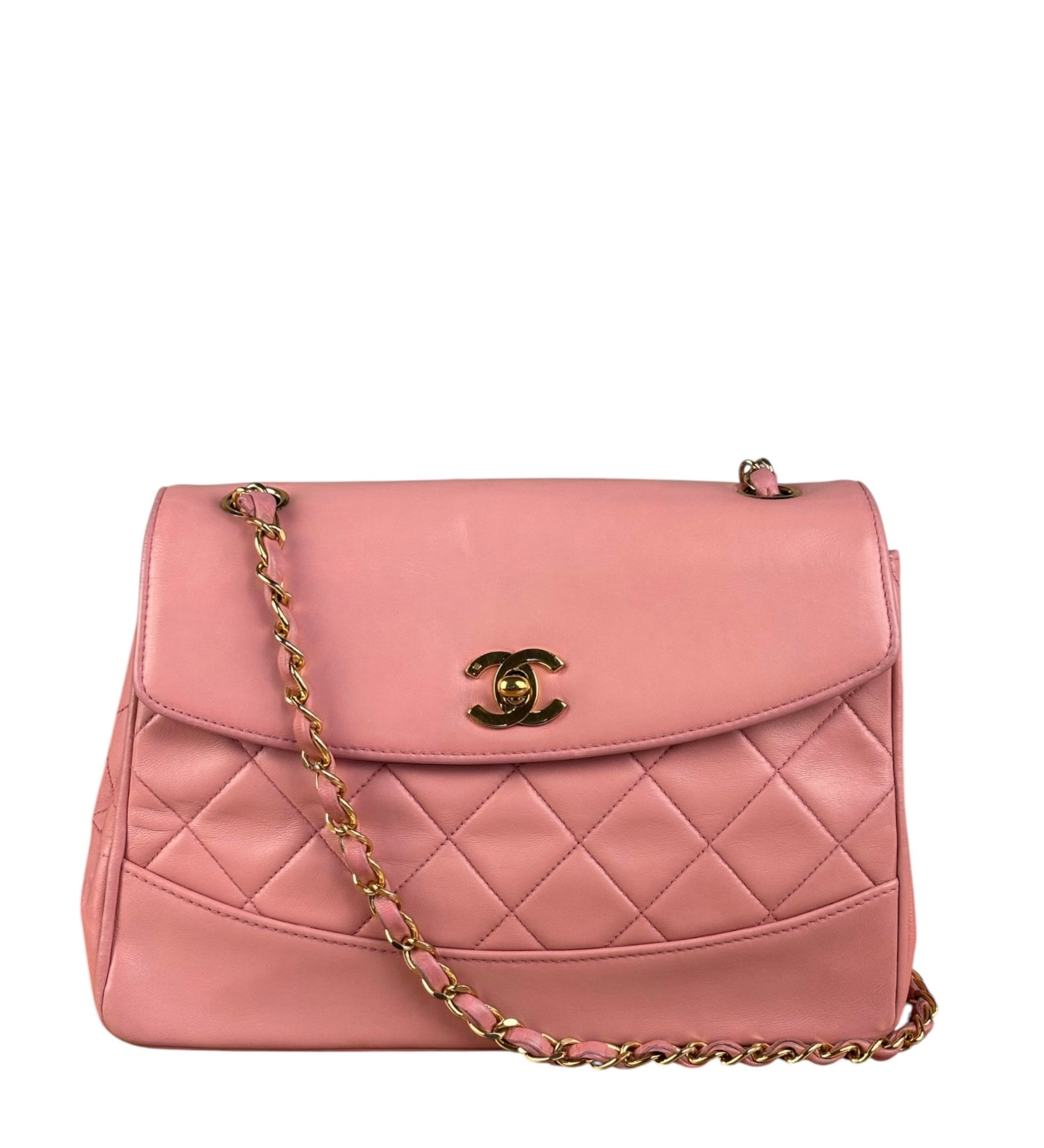 Chanel Vintage Pink Quilted Leather Trapezoid Flap Bag