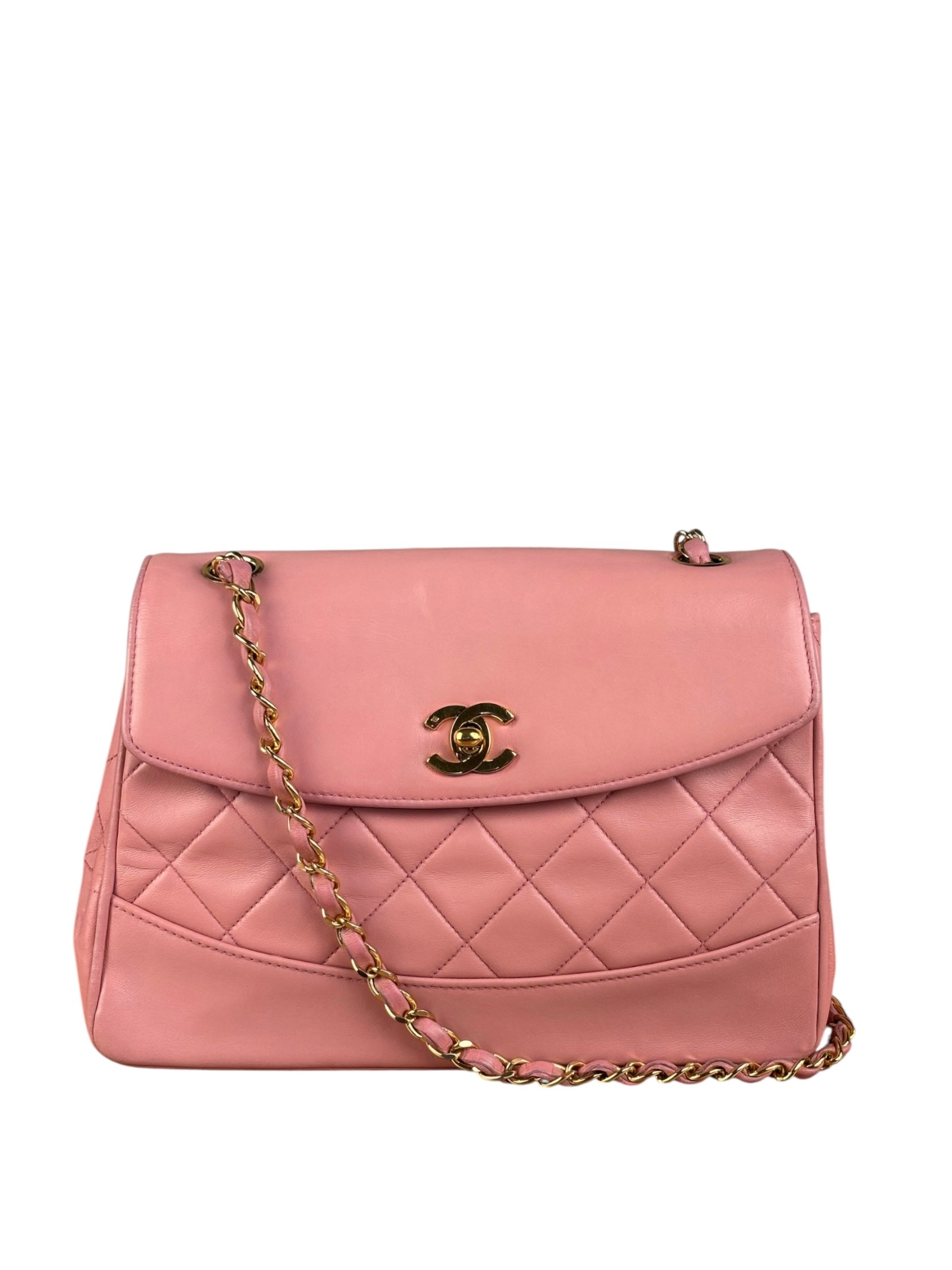 Chanel Vintage Pink Quilted Leather Trapezoid Flap Bag