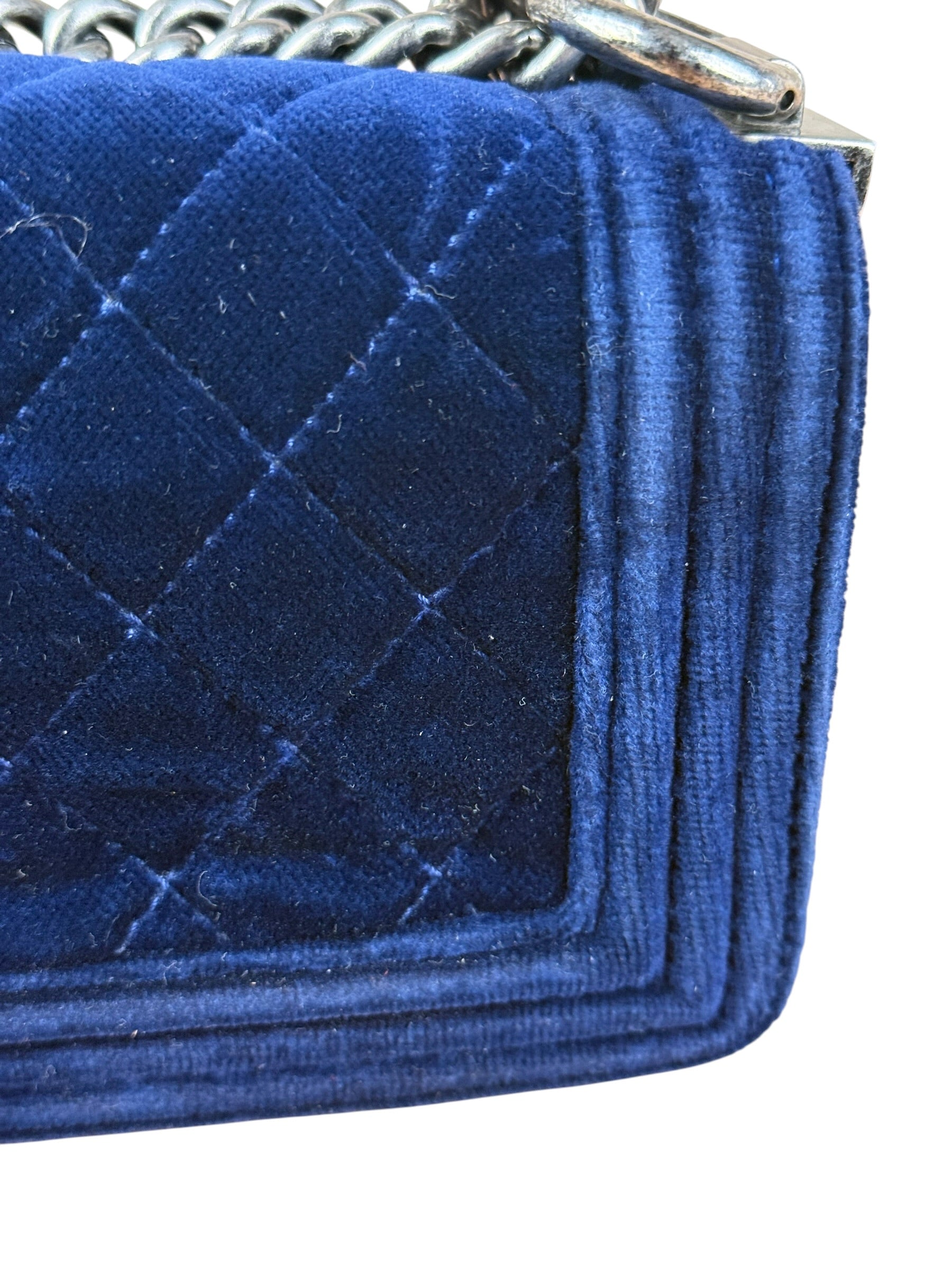 Chanel Blue Velvet Quilted Mini Boy Bag 2012