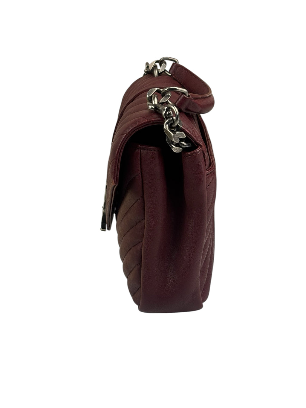 YSL Burgundy Chevron Lambskin Marmont College Two-Way Flap Bag
