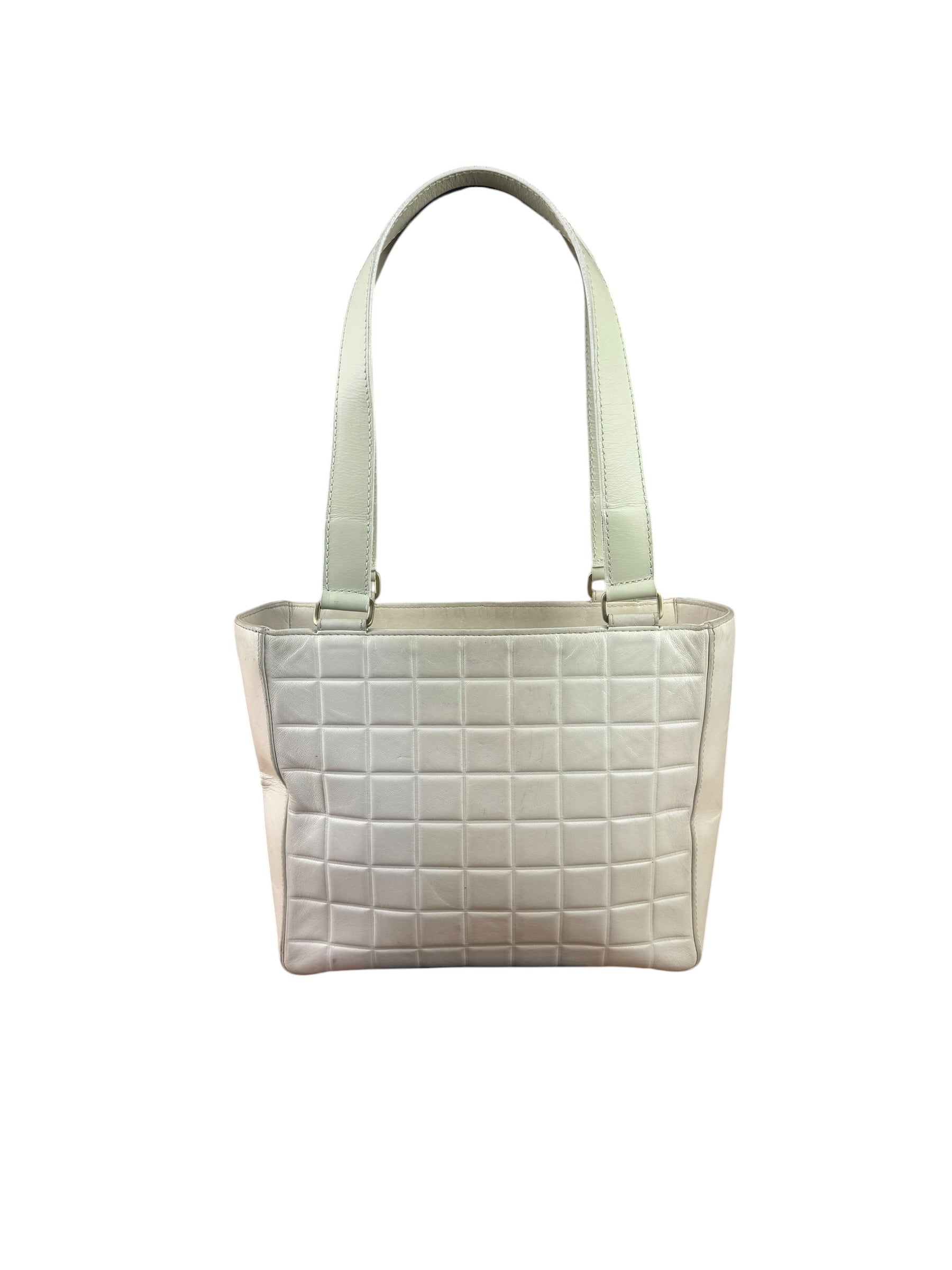 Chanel White Leather Chocolate Bar CC Tote Bag 2002