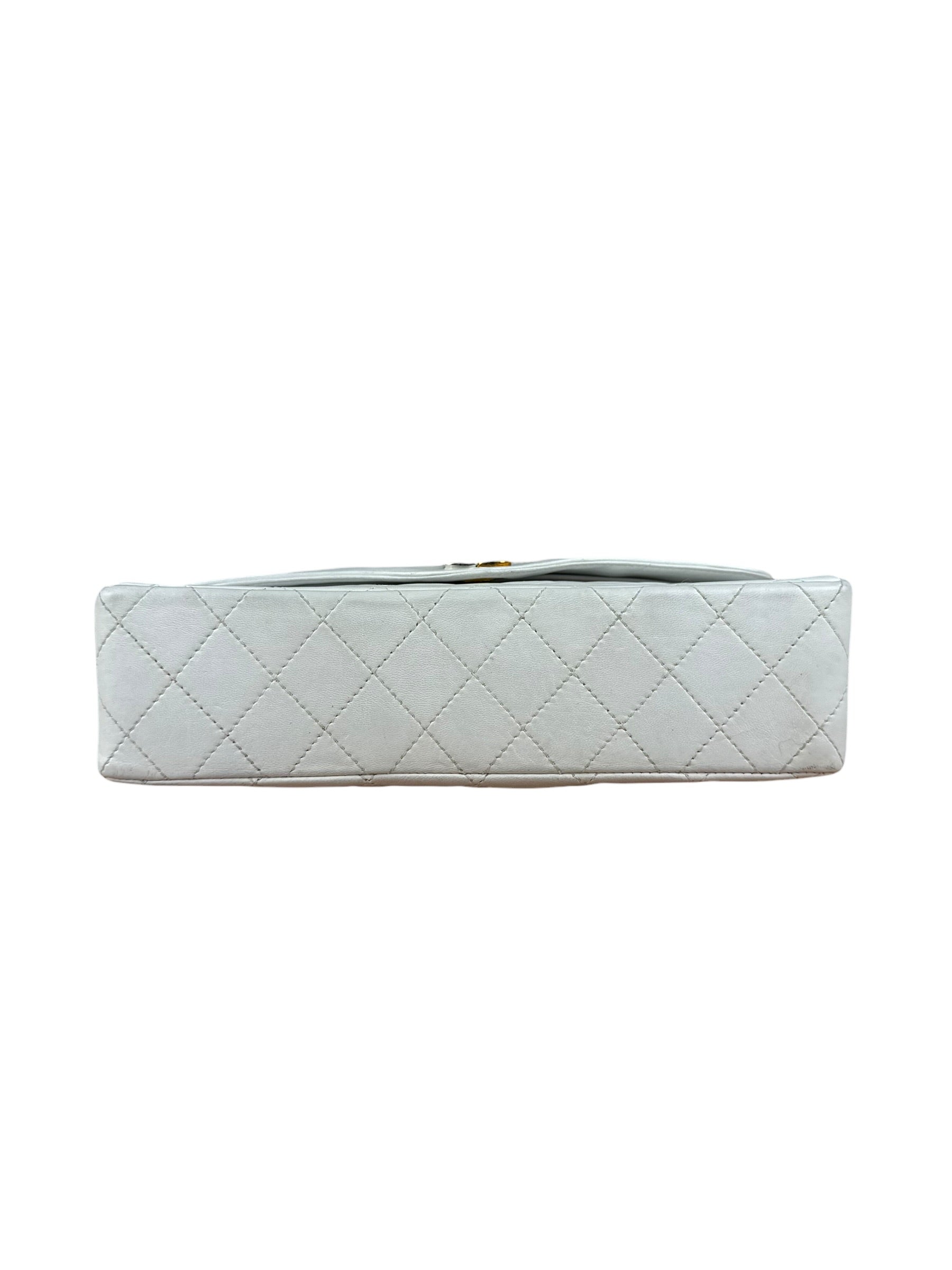 Chanel CC White Quilted Double Flap Bag 1988