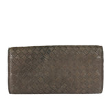 Bottega Veneta Grey Leather Intrecciato Flap Wallet