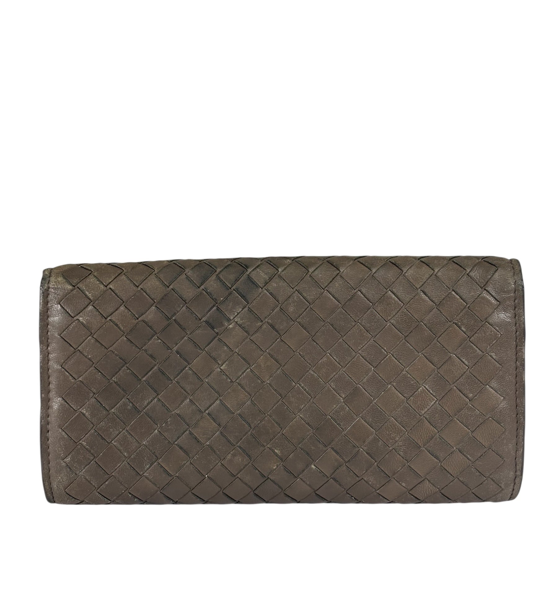 Bottega Veneta Grey Leather Intrecciato Flap Wallet