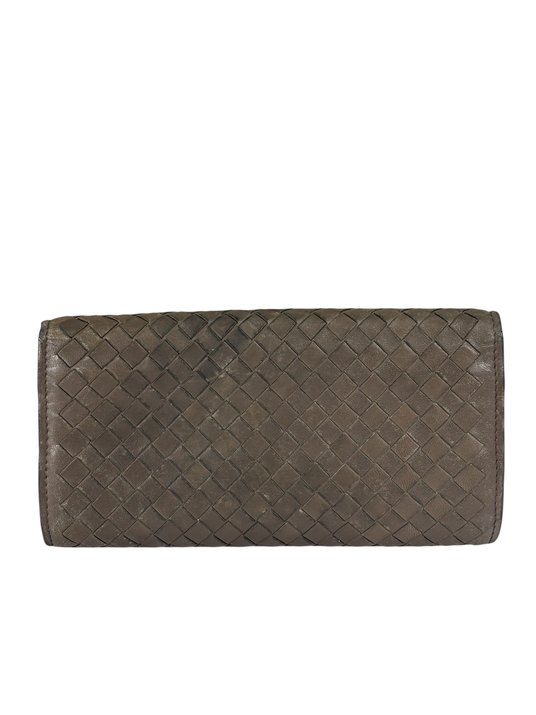 Bottega Veneta Grey Leather Intrecciato Flap Wallet