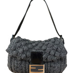 Fendi Grey Wool Crochet FF Baguette Shoulder Bag