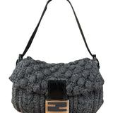Fendi Grey Wool Crochet FF Baguette Shoulder Bag