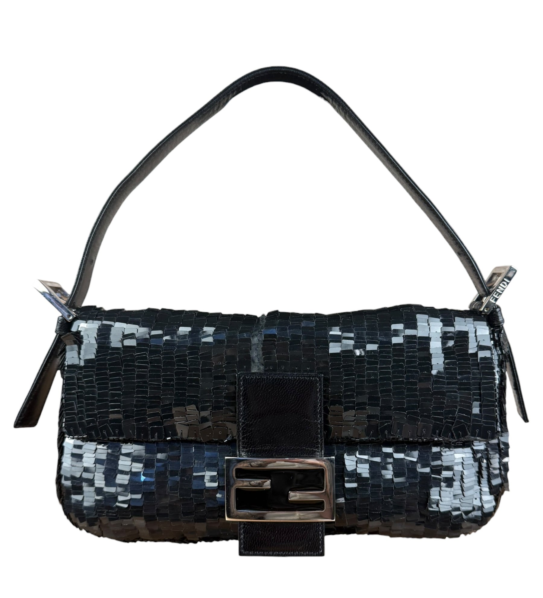 Fendi Vintage Black Sequin Baguette Shoulder Bag