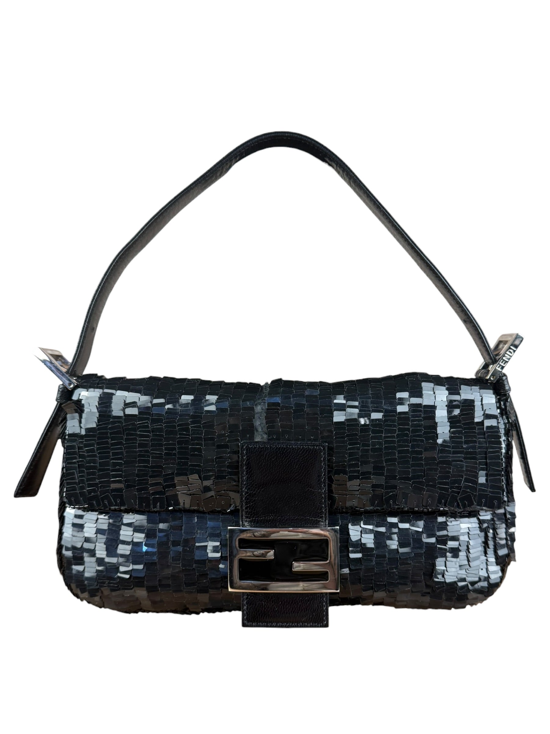 Fendi Vintage Black Sequin Baguette Shoulder Bag