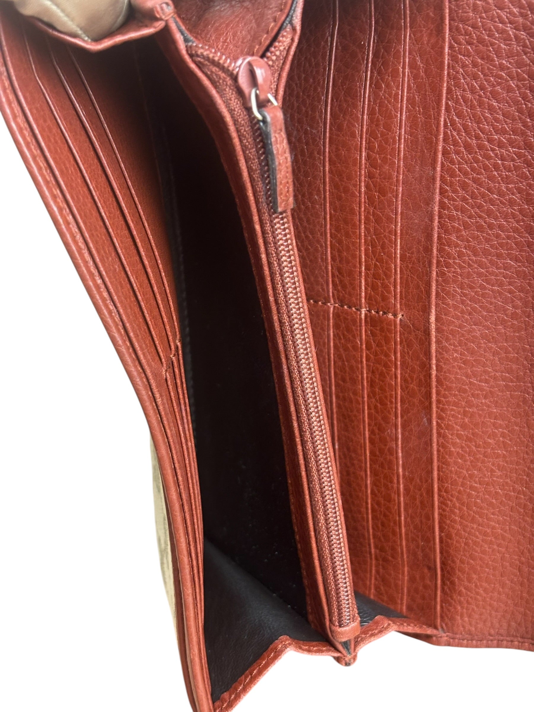 Gucci Vintage Burgundy Leather Trim GG Canvas Continental Wallet