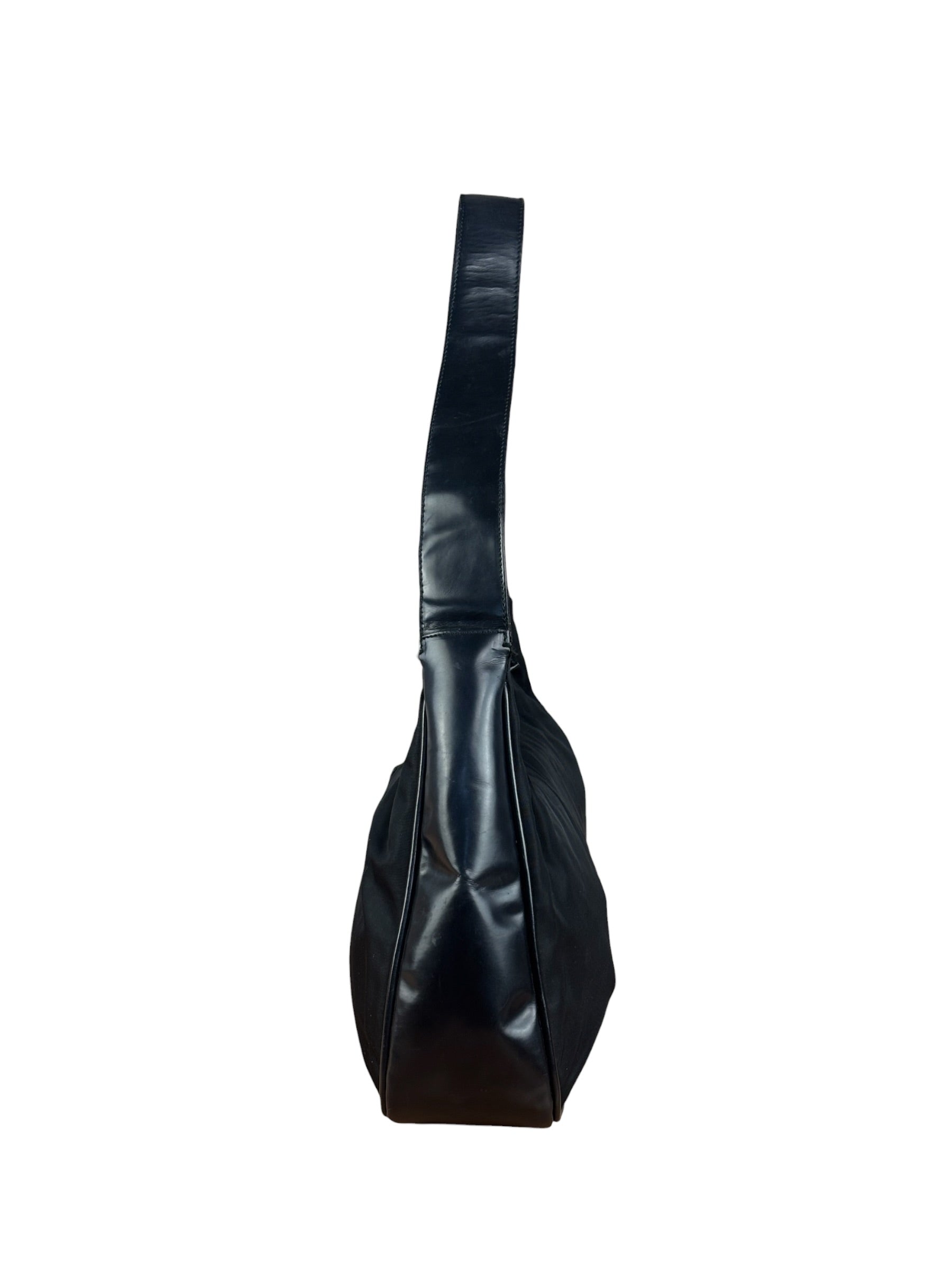 Prada Black Tessuto Nylon Leather Trim Hobo Bag