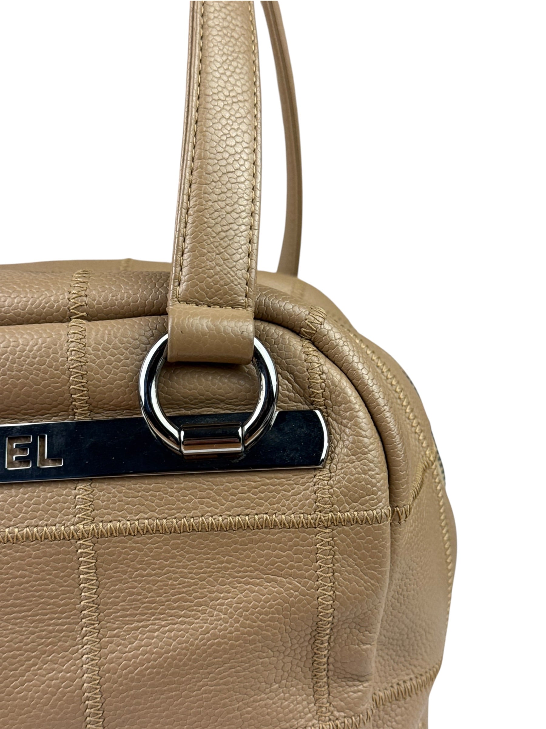 Chanel Beige Leather Chocolate Bar Bowler Bag 2004