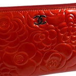 Chanel Red Patent Leather Embossed Camellia Zip-Around Wallet 2010